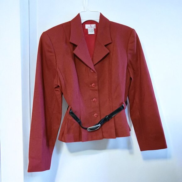 Vintage-Inspired Cherry Red Peplum Jacket Chic Polished with Patent Belt… NWOT - Picture 5 of 10